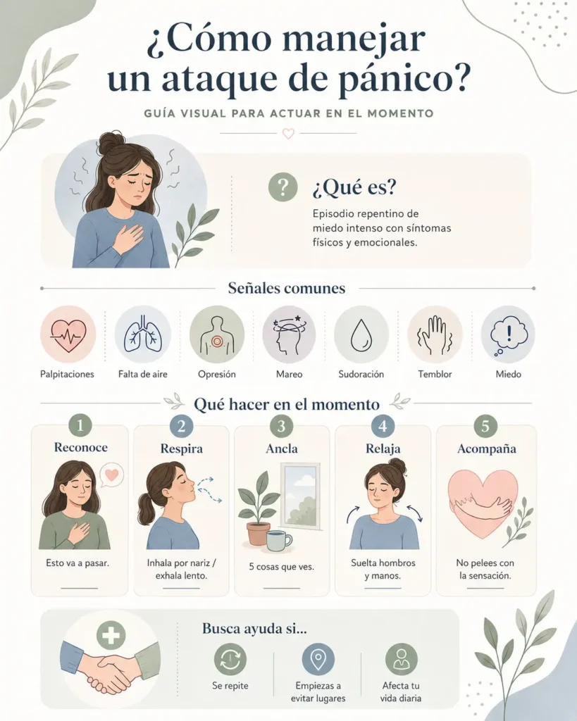 infografia como manejar un ataque de panico - Dra Paola Martinez